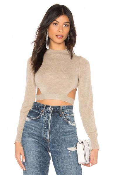 Lovers + Friends Date Night Sweater in Taupe ~ cut-out crop top - flipped