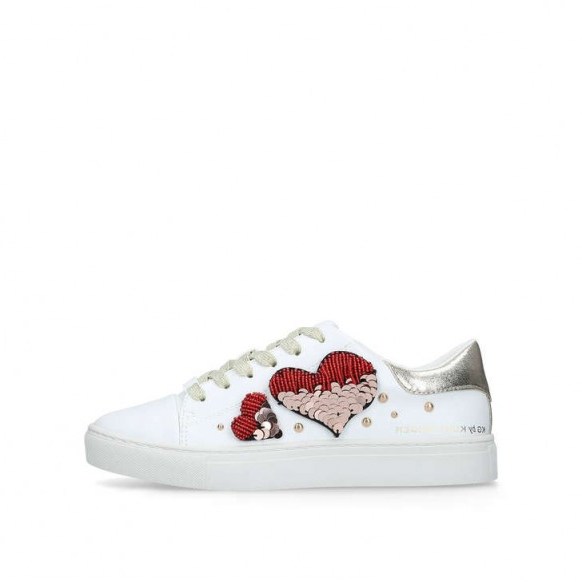 KG KURT GEIGER LOVEY White Sequinned Metallic Heart Trainers ~ embellished hearts ~ sports luxe - flipped