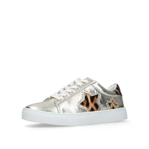 KG KURT GEIGER LUCIE Gold Studded Leopard Print Trainers ~ metallic sneakers - flipped