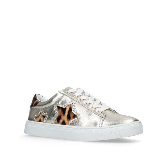 KG KURT GEIGER LUCIE Gold Studded Leopard Print Trainers ~ metallic sneakers