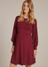 Isabella Oliver LYDIA MATERNITY DRESS in Wine and White Polka – red spot print pregnancy wear