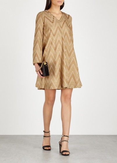 M MISSONI Gold zigzag metallic-knit dress – luxe dresses