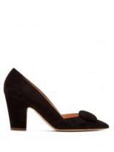 RUPERT SANDERSON Mabel point-toe black suede pumps / vintage style block heel courts