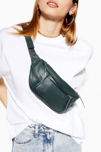 Topshop Madison Leather Bumbag in Green | fanny packs | bum bags - flipped