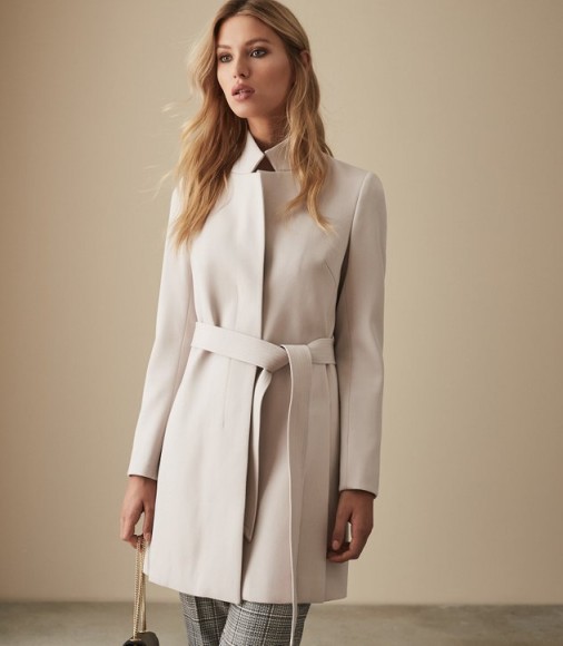 Reiss MAISIE LONGLINE COAT OATMEAL – luxury waist tie coats