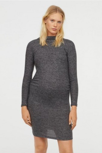 Meghan Markle’s pregnancy style, H&M MAMA Fine-knit dress IN DARK GREY MARL (the Duchess wore a beige version which is now sold out) on a visit to animal charity Mayhew in London, 16 January 2019 | celebrity maternity dresses - flipped