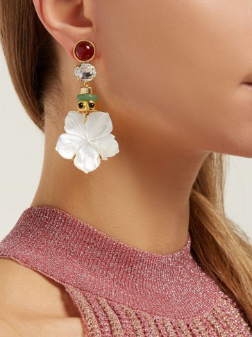 LIZZIE FORTUNATO Margerita white mother-of-pearl flower drop earrings ~ crystal and coloured stone statement jewellery