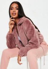 MISSGUIDED mauve faux fur bomber jacket ~ casual luxe