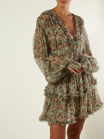 STELLA MCCARTNEY Meadow-print mini dress in khaki ~ boho femme clothing - flipped