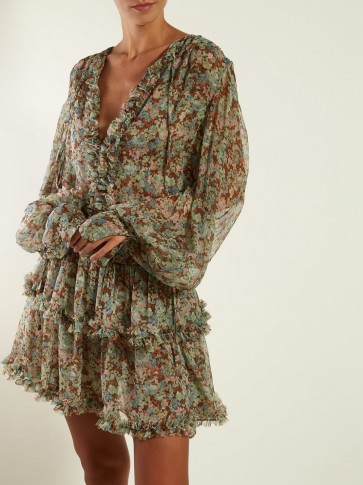 STELLA MCCARTNEY Meadow-print mini dress in khaki ~ boho femme clothing