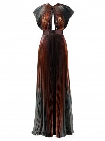 GIVENCHY Metallic-bronze and silver pleated silk-blend gown ~ luxe event dress - flipped