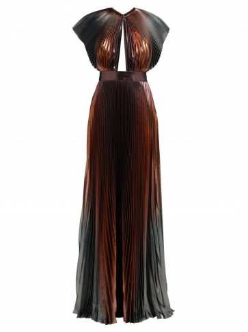 GIVENCHY Metallic-bronze and silver pleated silk-blend gown ~ luxe event dress