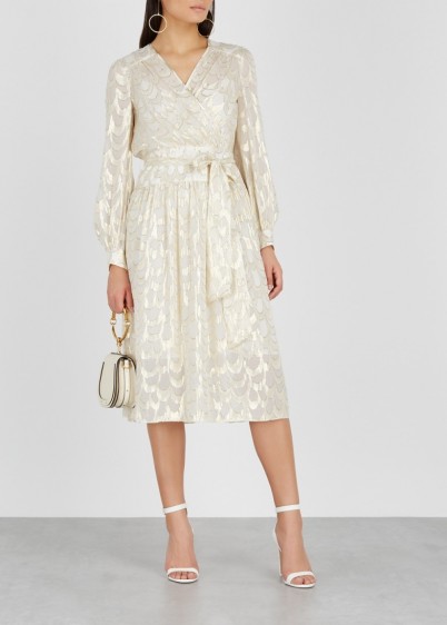 MILLY Katy ivory fil coupé silk-blend dress ~ feminine metallic thread dresses