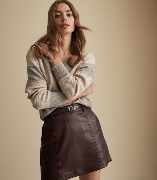 REISS MIMI LEATHER MINI SKIRT OXBLOOD ~ essential luxe clothing - flipped