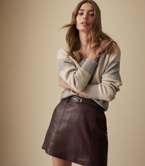 REISS MIMI LEATHER MINI SKIRT OXBLOOD ~ essential luxe clothing