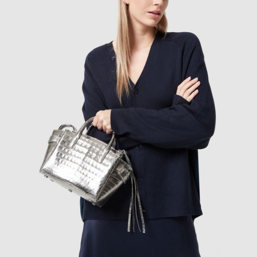 Nancy Gonzalez MINI CRISTIE TOP-HANDLE BAG in Anthracite | small metallic handbag - flipped