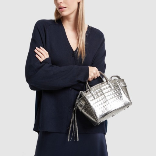 Nancy Gonzalez MINI CRISTIE TOP-HANDLE BAG in Anthracite | small metallic handbag