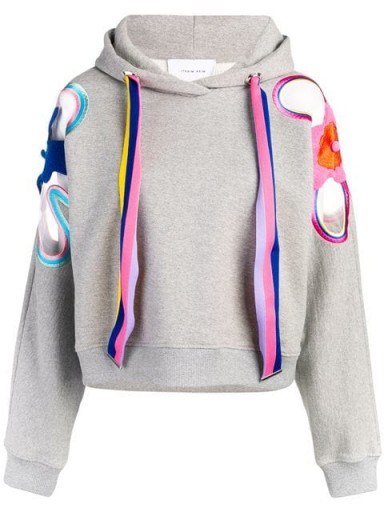 MIRA MIKATI rainbow flower patch hoodie Grey Marl ~ floral applique hoodies - flipped