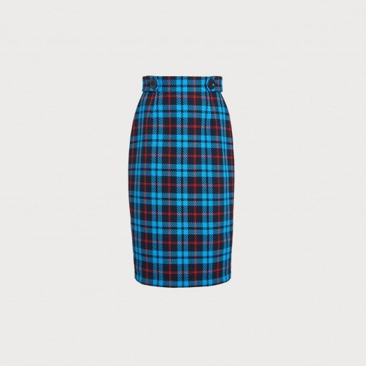 L.K. BENNETT MIROE BLUE CHECK SKIRT / tartan pencil skirts - flipped