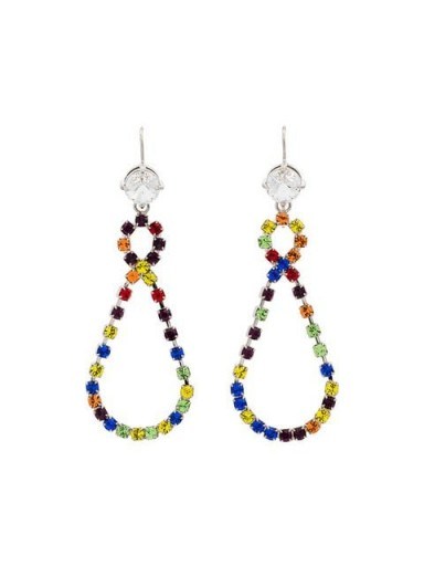 MIU MIU multicoloured rainbow crystal drop loop earrings / coloured crystals / colourful hoops - flipped