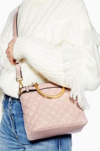Topshop Molly Mini Quilted Tote Bag in Nude | pale-pink top handle/shoulder bags - flipped