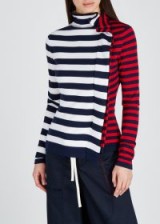 MONSE Contrast-striped wool jumper in red and off-white. MIXED STRIPES
