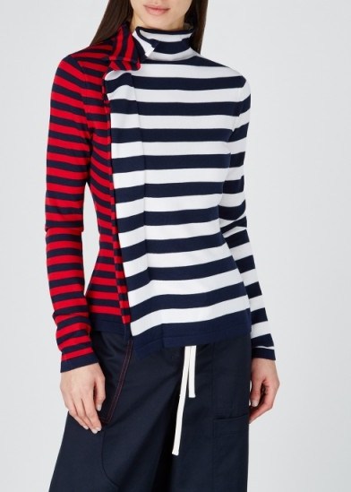 MONSE Contrast-striped wool jumper in red and off-white. MIXED STRIPES - flipped