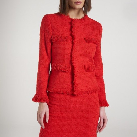 L.K. BENNETT MYIA RED TWEED JACKET in true red / chic suit jackets - flipped