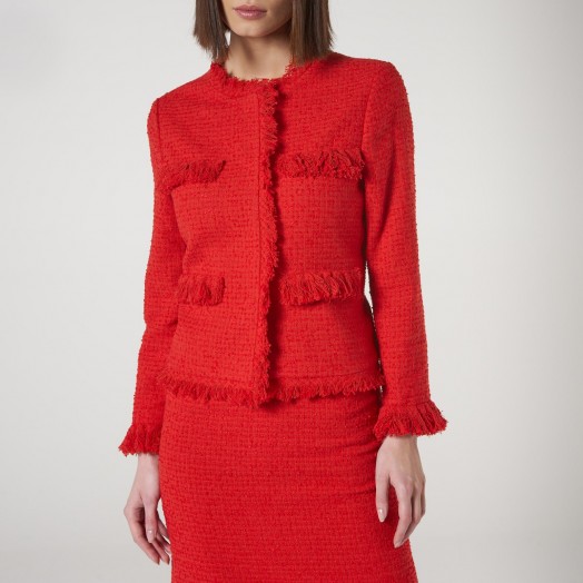 L.K. BENNETT MYIA RED TWEED JACKET in true red / chic suit jackets