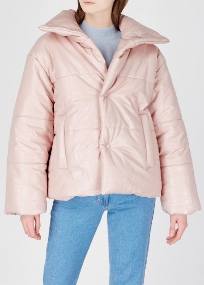 NANUSHKA Hide crocodile-effect faux leather jacket in blush ~ light-pink quilted jackets - flipped