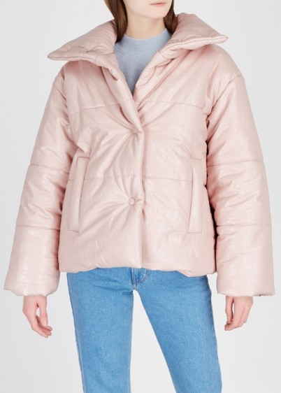 NANUSHKA Hide crocodile-effect faux leather jacket in blush ~ light-pink quilted jackets