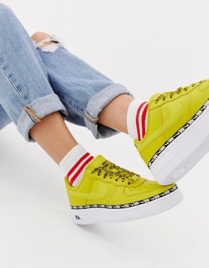 Nike Yellow Air Force 1 Swoosh Tape Trainers – BRIGHT SNEAKERS - flipped