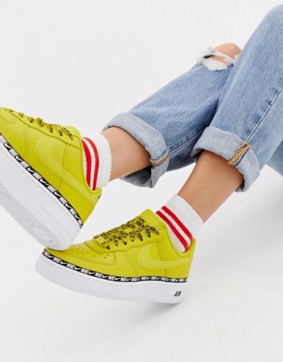 Nike Yellow Air Force 1 Swoosh Tape Trainers – BRIGHT SNEAKERS