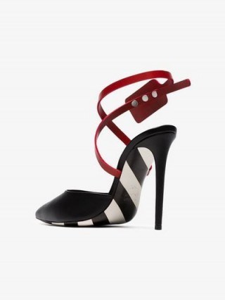 Off-White Black Zip Tie 110 Leather Pumps ~ striped sole - flipped