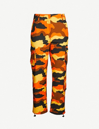 OFF-WHITE C/O VIRGIL ABLOH Camouflage-print high-rise straight cotton cargo trousers in orange / cuffed camo pants