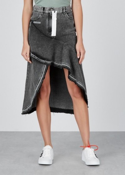 OFF-WHITE Grey faded denim skirt | asymmetric ruffle trimmed skirts - flipped