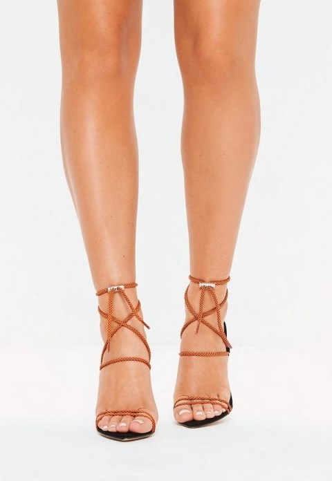 MISSGUIDED orange rope pointed toe heeled sandals ~ strappy heels - flipped