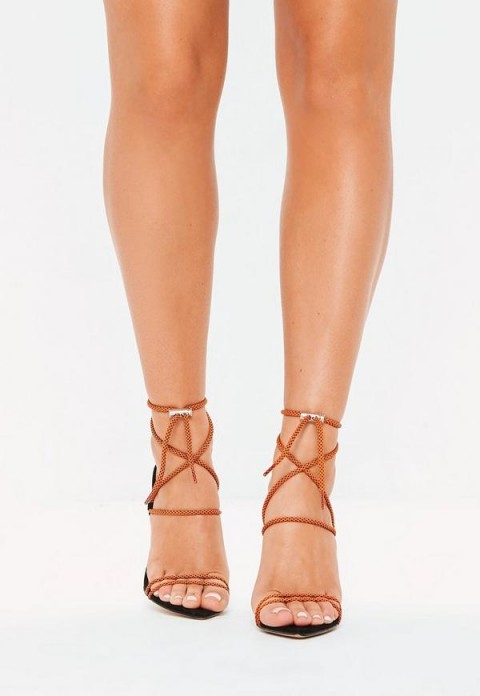 MISSGUIDED orange rope pointed toe heeled sandals ~ strappy heels