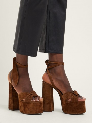 SAINT LAURENT Paige platform brown suede sandals ~ 70s vintage style