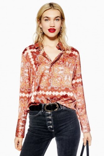 Topshop Paisley Square Shirt in Red - flipped