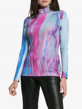 Paskal Tie Dye Turtleneck Top in blue and purple / fitted high neck tops - flipped