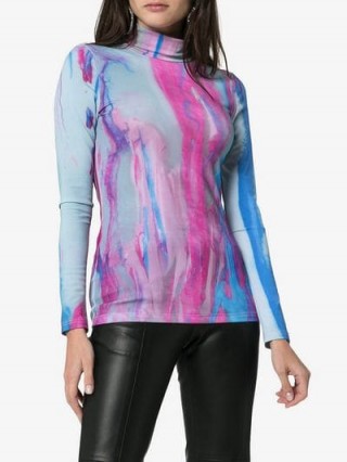 Paskal Tie Dye Turtleneck Top in blue and purple / fitted high neck tops