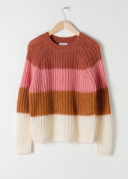 & other stories Pastel Striped Wool Blend Sweater in Neapolitan Stripe | chunky crew neck - flipped