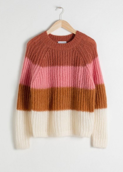 & other stories Pastel Striped Wool Blend Sweater in Neapolitan Stripe | chunky crew neck