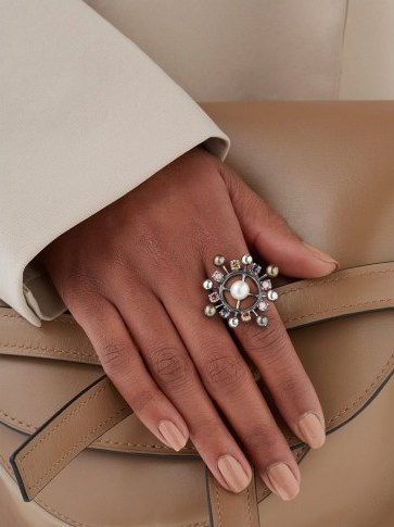 BOTTEGA VENETA Pearl and crystal-embellished ring ~ statement accessory - flipped