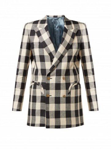 BLAZÉ MILANO Pequod double-breasted check linen blazer in black and white / monochrome checked jackets - flipped
