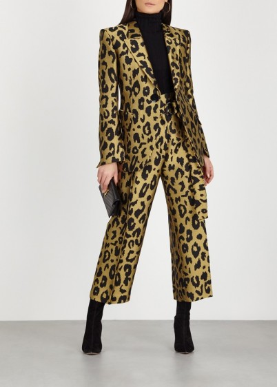PETAR PETROV Harell leopard gold-jacquard trousers ~ glamorous cropped pants