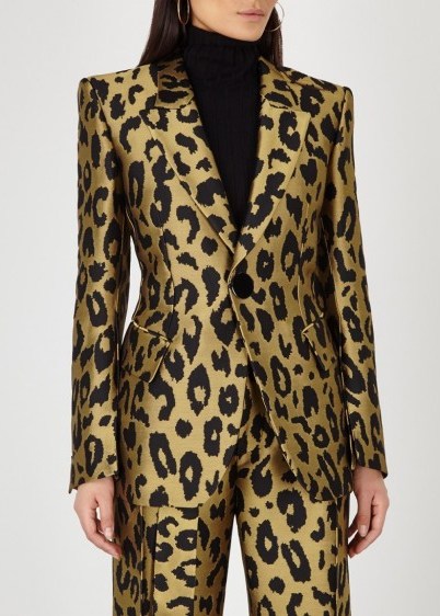PETAR PETROV Justin gold leopard-jacquard blazer ~ glamorous animal print jacket - flipped