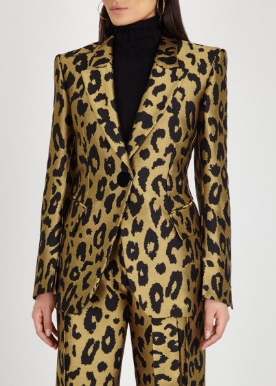 PETAR PETROV Justin gold leopard-jacquard blazer ~ glamorous animal print jacket