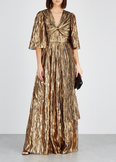 PETER PILOTTO Gold lamé-striped silk-blend gown – luxe evening gowns
